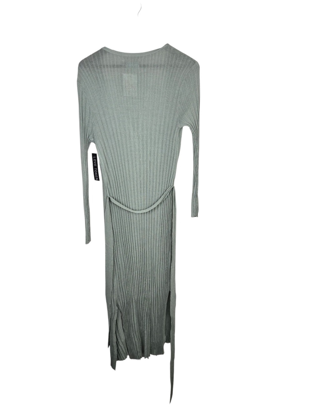 Love Token Sage Green Ribbed Duster Cardigan XS Long Open Front Knit - Picture 6 of 9